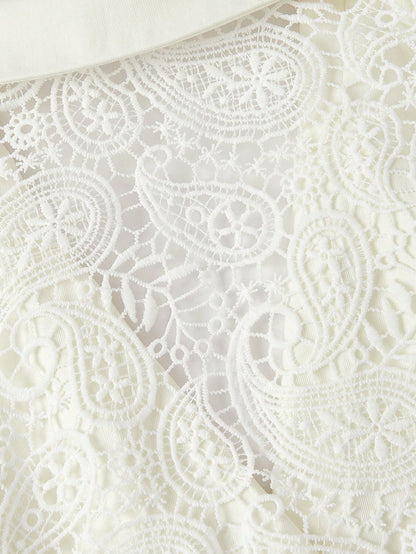MOD Plus Size Women's White Lace Patchwork Sleeveless Elegant Tailored Set Blazer Suit Going Out Wedding Guest Homecoming Festival Holiday Summer/Fall