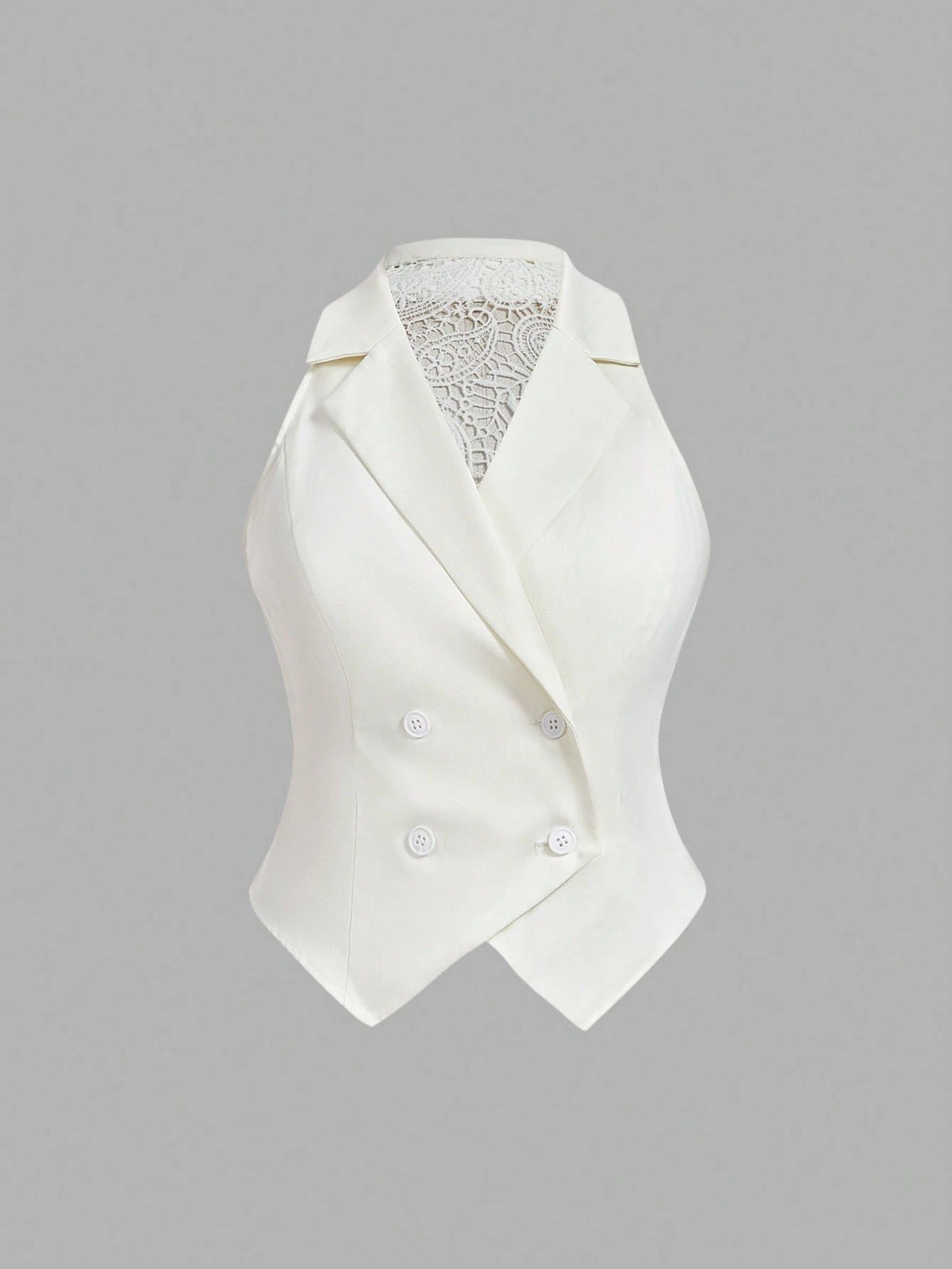 MOD Plus Size Women's White Lace Patchwork Sleeveless Elegant Tailored Set Blazer Suit Going Out Wedding Guest Homecoming Festival Holiday Summer/Fall