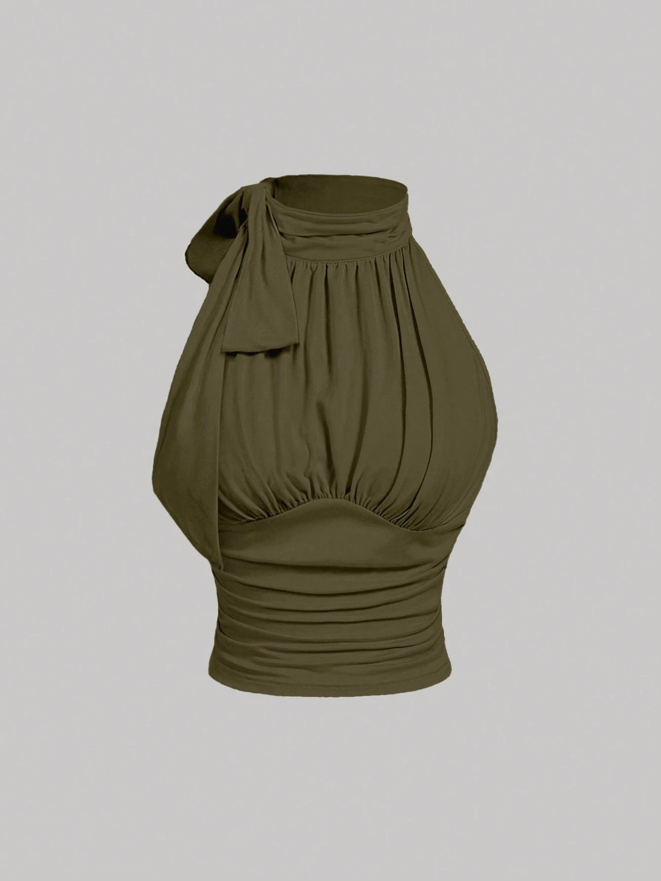 MOD Stand Collar Bowknot Gather Green Tank Top