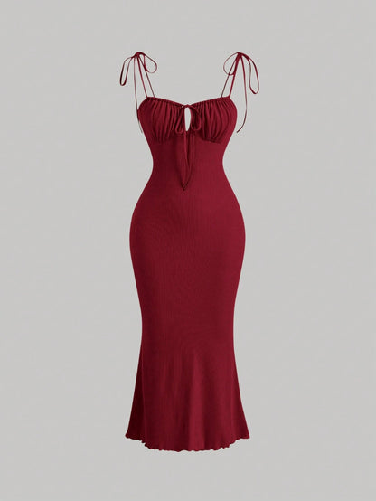 MOD Tie Front Ruched Bust Tie Shoulder Cami Dress