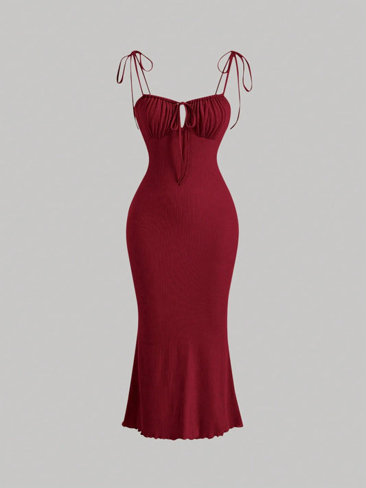 MOD Tie Front Ruched Bust Tie Shoulder Cami Dress