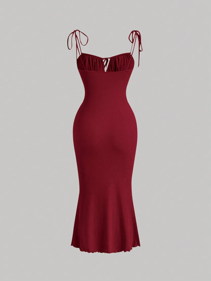 MOD Tie Front Ruched Bust Tie Shoulder Cami Dress