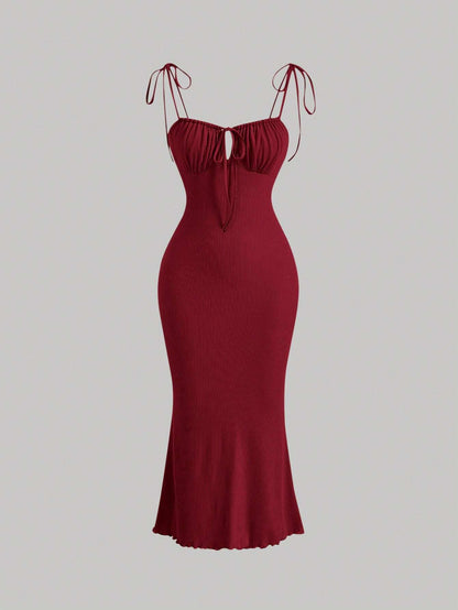 MOD Tie Front Ruched Bust Tie Shoulder Cami Dress