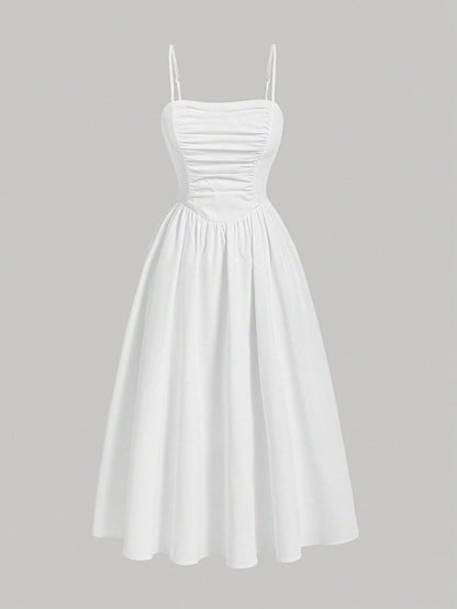 MOD Women's Casual Solid Color Pleated Camisole Dress, Summer, Wedding Guest Dress, Graduation Dress
