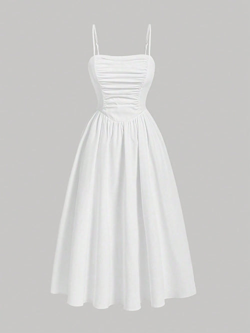 MOD Women's Casual Solid Color Pleated Camisole Dress, Summer, Wedding Guest Dress, Graduation Dress