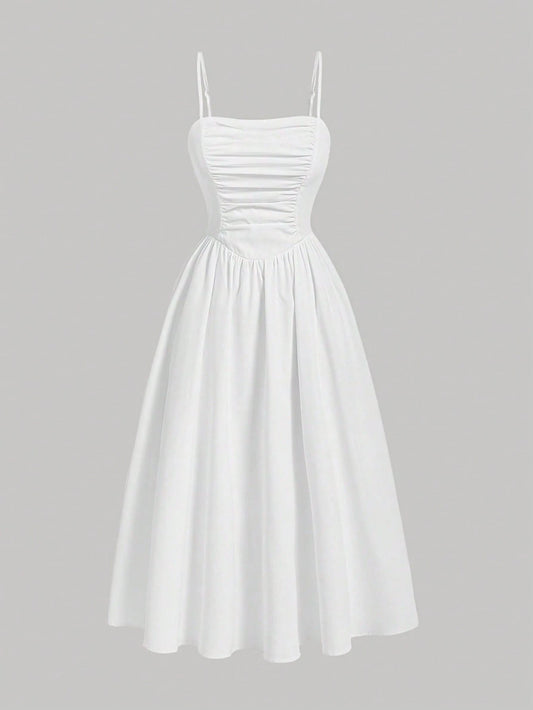 MOD Women's Casual Solid Color Pleated Camisole Dress, Summer, Wedding Guest Dress, Graduation Dress
