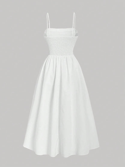 MOD Women's Casual Solid Color Pleated Camisole Dress, Summer, Wedding Guest Dress, Graduation Dress