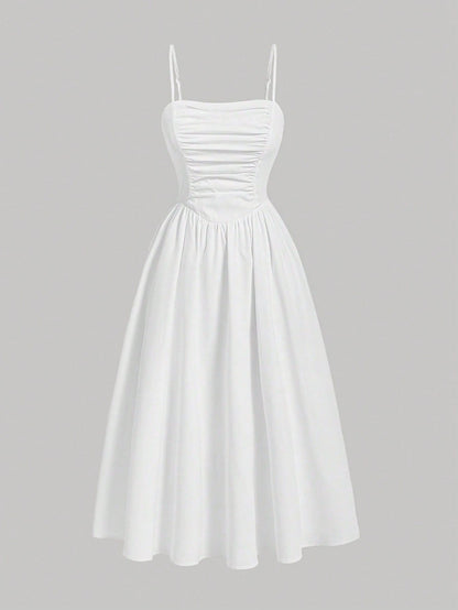 MOD Women's Casual Solid Color Pleated Camisole Dress, Summer, Wedding Guest Dress, Graduation Dress