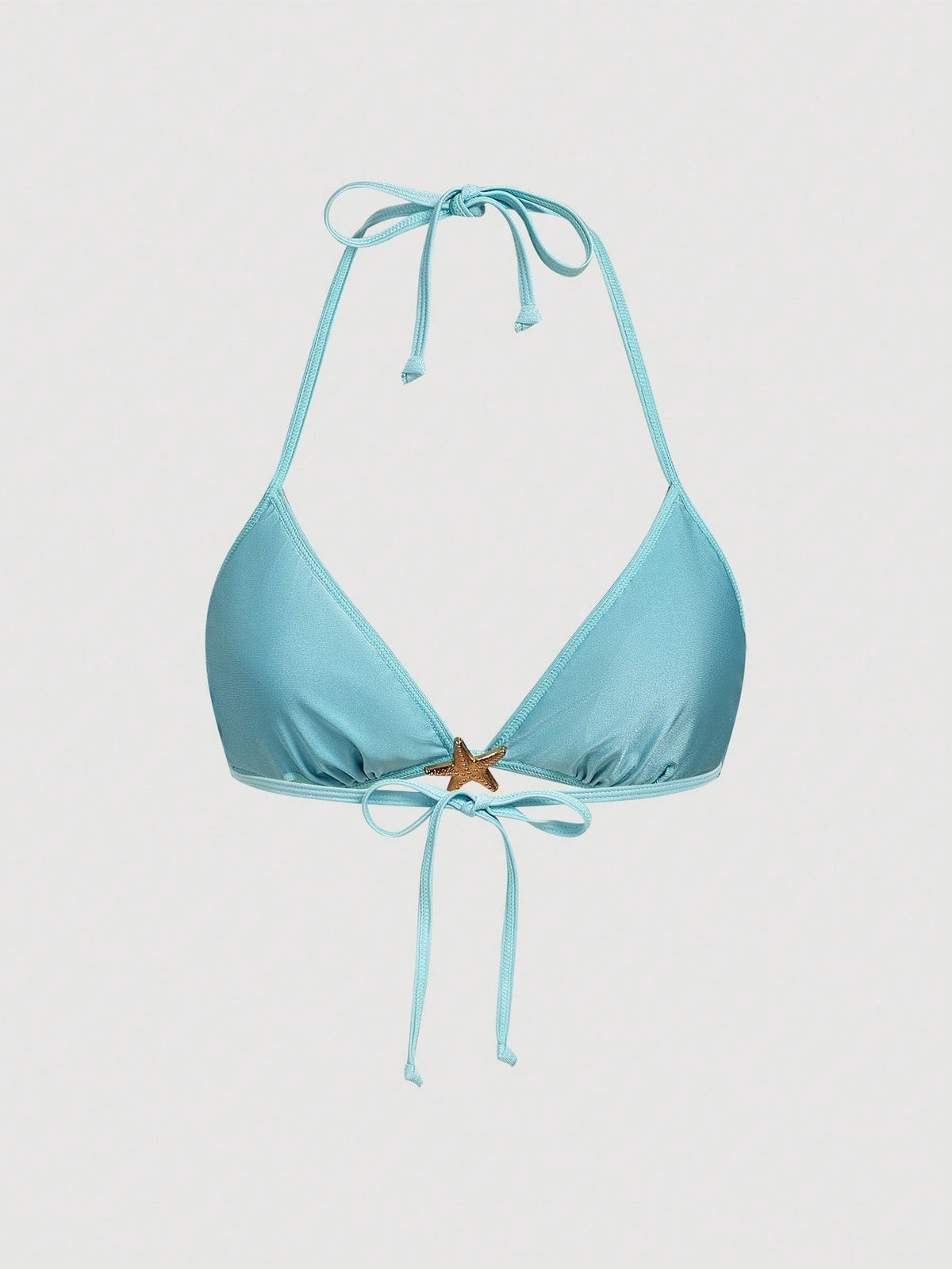 MOD Women's Light Blue Crochet Sequin Halter Bikini Set,2pcs Starfish Charm Swimwear With Sequin Top,Summer Casual Beach Party Holiday Vacation