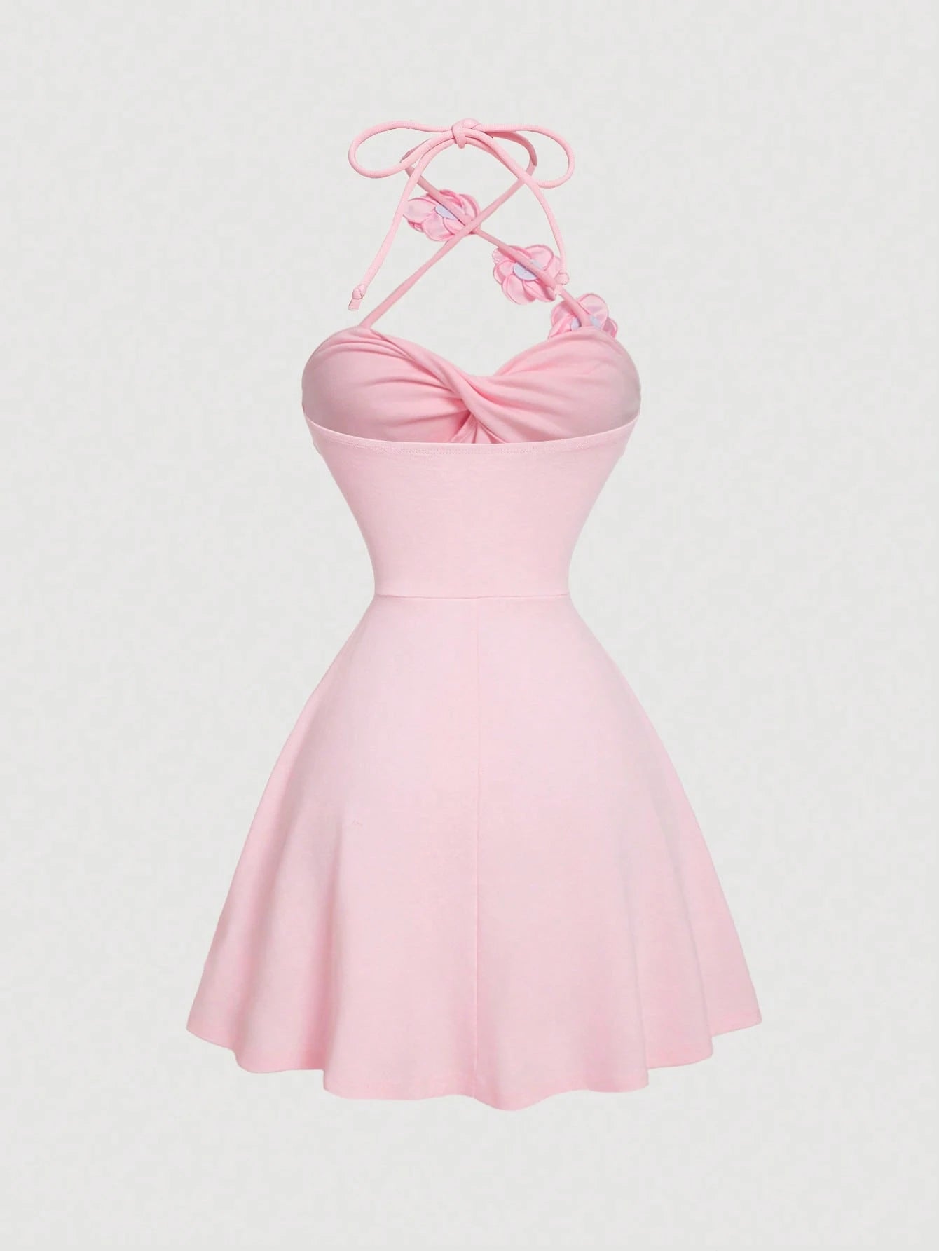 MOD Women's Neck-Tie Floral Twist Knot Waist Ruffle A-Line Dress,Soft Pink,Fairycore,Elegant Cute,Sweet,Summer,Birthday Party Holiday,Graduation,Wedding