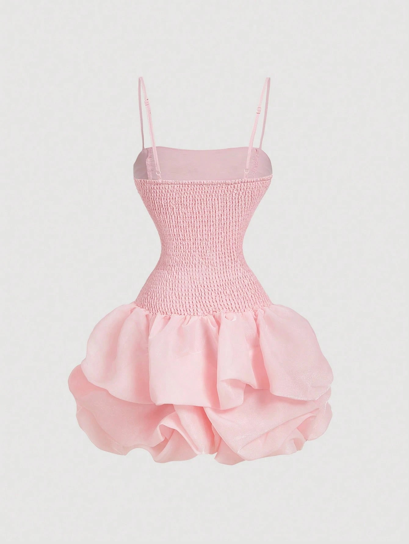 MOD Women's Soft Pink Ruched Bubble Hem Organza Mini Dress,Summer Mama Mia Party,Fitted Valentine Day Rave Festival Garden Birthday Wedding Guest Outfits