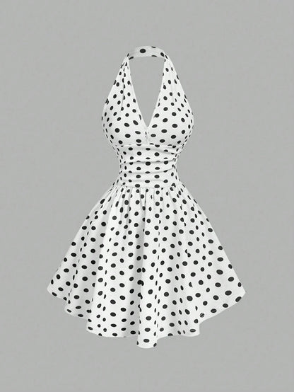 MOD Women's V-Neck Slim Polka Dot Bodycon Dress,Black Homecoming Dress,Hollowed Costumes,Elegant Women Dresses, Dress,Rave Outfits Festival,Summer For