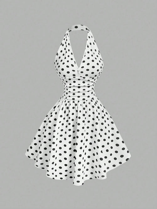 MOD Women's V-Neck Slim Polka Dot Bodycon Dress,Black Homecoming Dress,Hollowed Costumes,Elegant Women Dresses, Dress,Rave Outfits Festival,Summer For