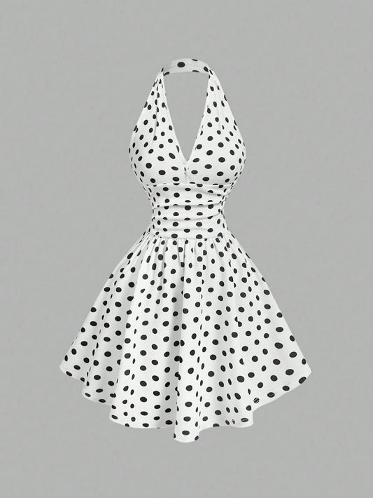 MOD Women's V-Neck Slim Polka Dot Bodycon Dress,Black Homecoming Dress,Hollowed Costumes,Elegant Women Dresses, Dress,Rave Outfits Festival,Summer For