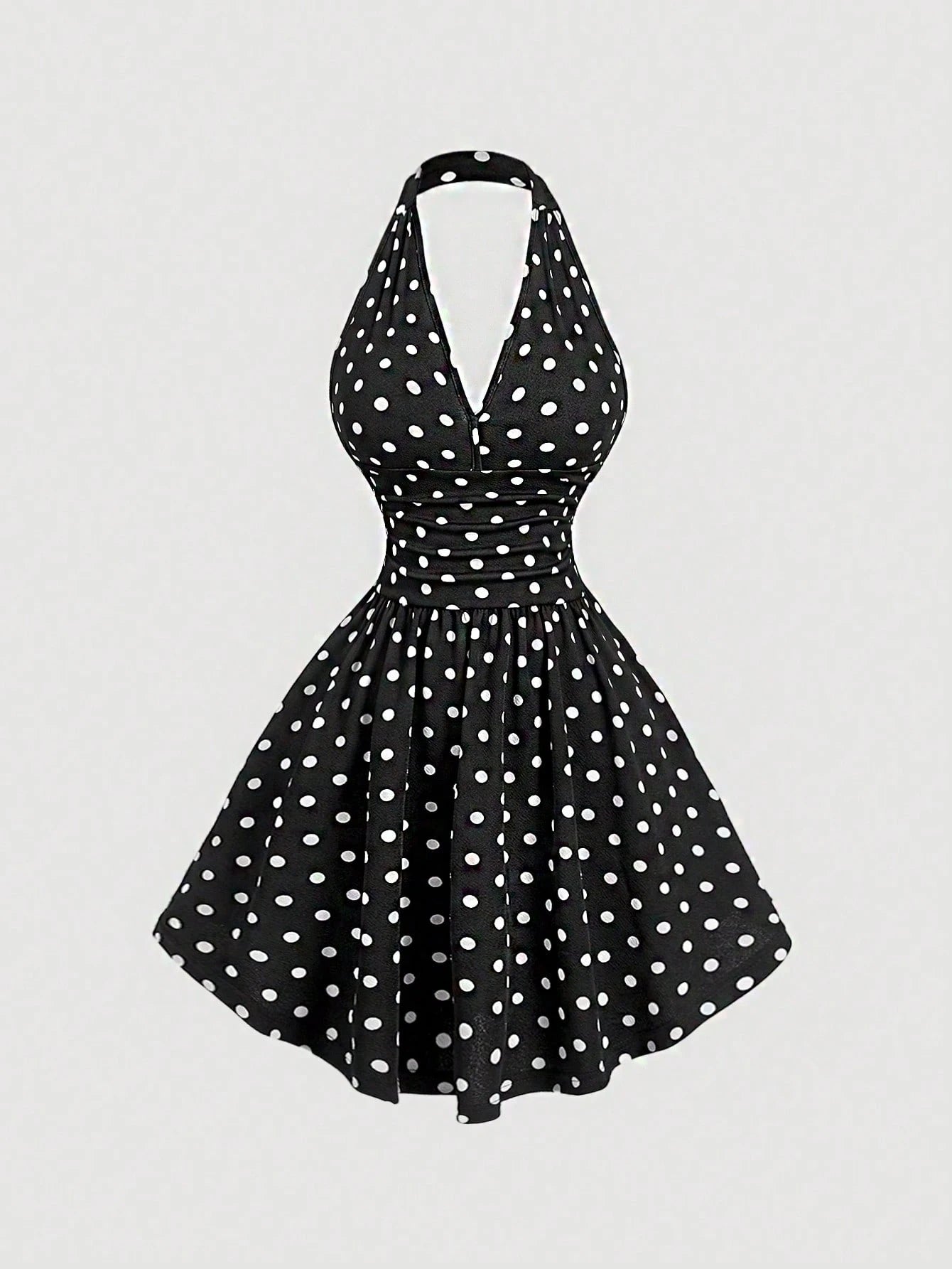 MOD Women's V-Neck Slim Polka Dot Bodycon Dress,Black Homecoming Dress,Hollowed Costumes,Elegant Women Dresses, Dress,Rave Outfits Festival,Summer For