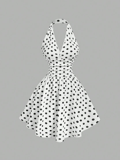 MOD Women's V-Neck Slim Polka Dot Bodycon Dress,Black Homecoming Dress,Hollowed Costumes,Elegant Women Dresses, Dress,Rave Outfits Festival,Summer For