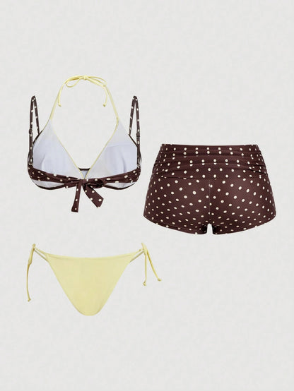 MOD Women's Vacation Beach Polka Dot Print Swimsuit Set