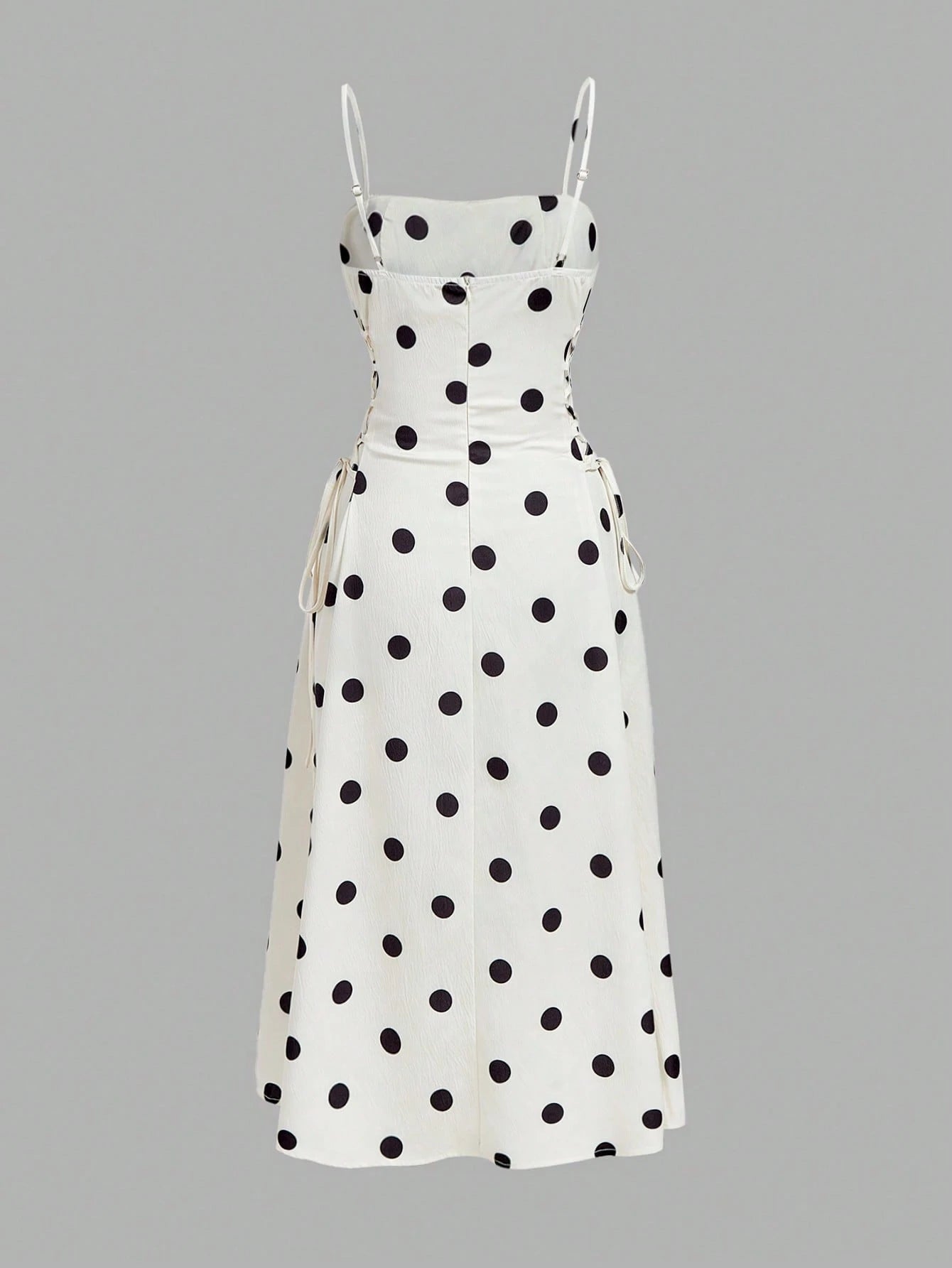 MOD Women's White And Black Polka Dot Print Pleated Side Tie Strap Mid-Length Dress Summer Country Elegant Frenchy Romantic Formal Vacation Wedding