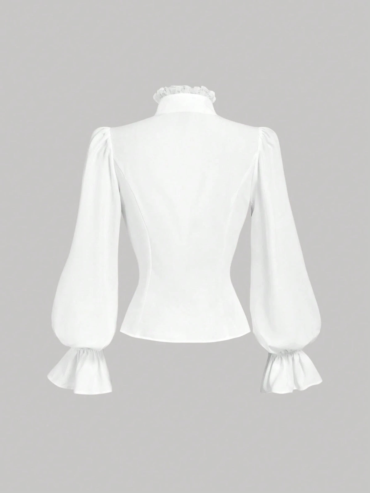 MOD Women's White Fitted Shirt With Ruffle Collar And Lantern Sleeves