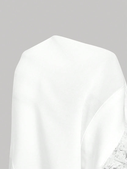 MOD Women's White Fitted Shirt With Ruffle Collar And Lantern Sleeves
