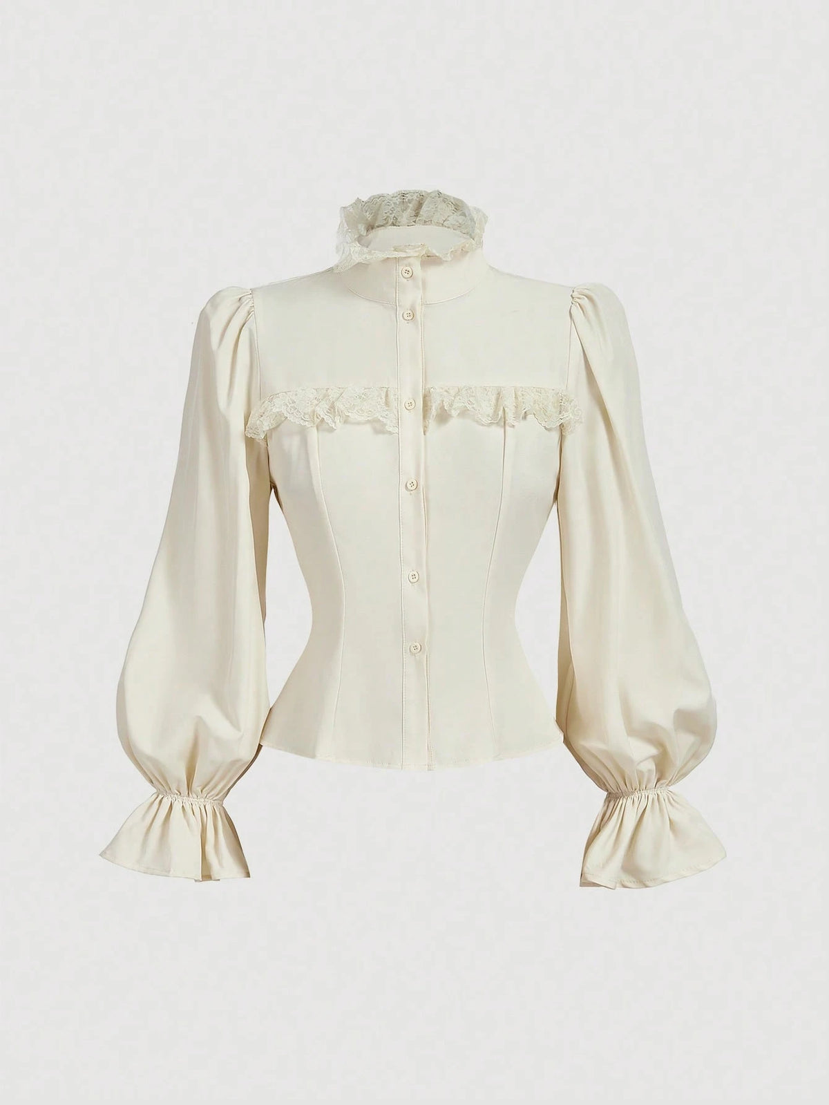 MOD Women's White Fitted Shirt With Ruffle Collar And Lantern Sleeves