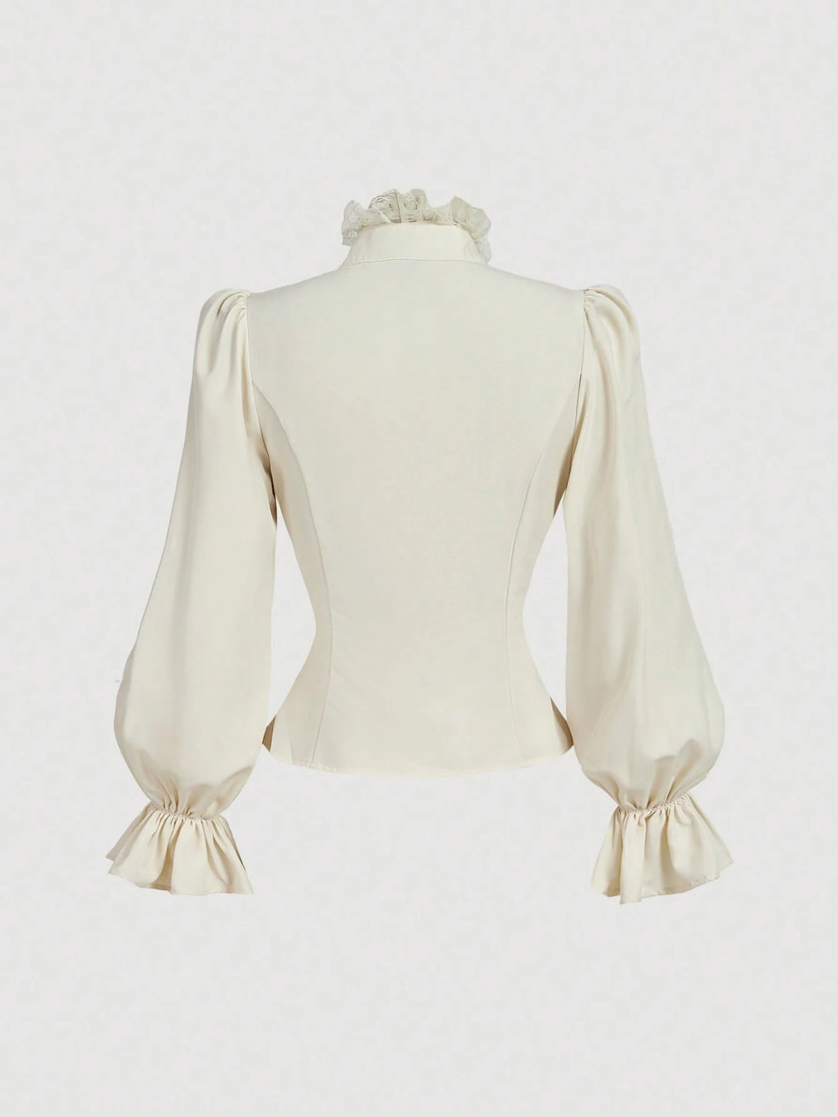 MOD Women's White Fitted Shirt With Ruffle Collar And Lantern Sleeves