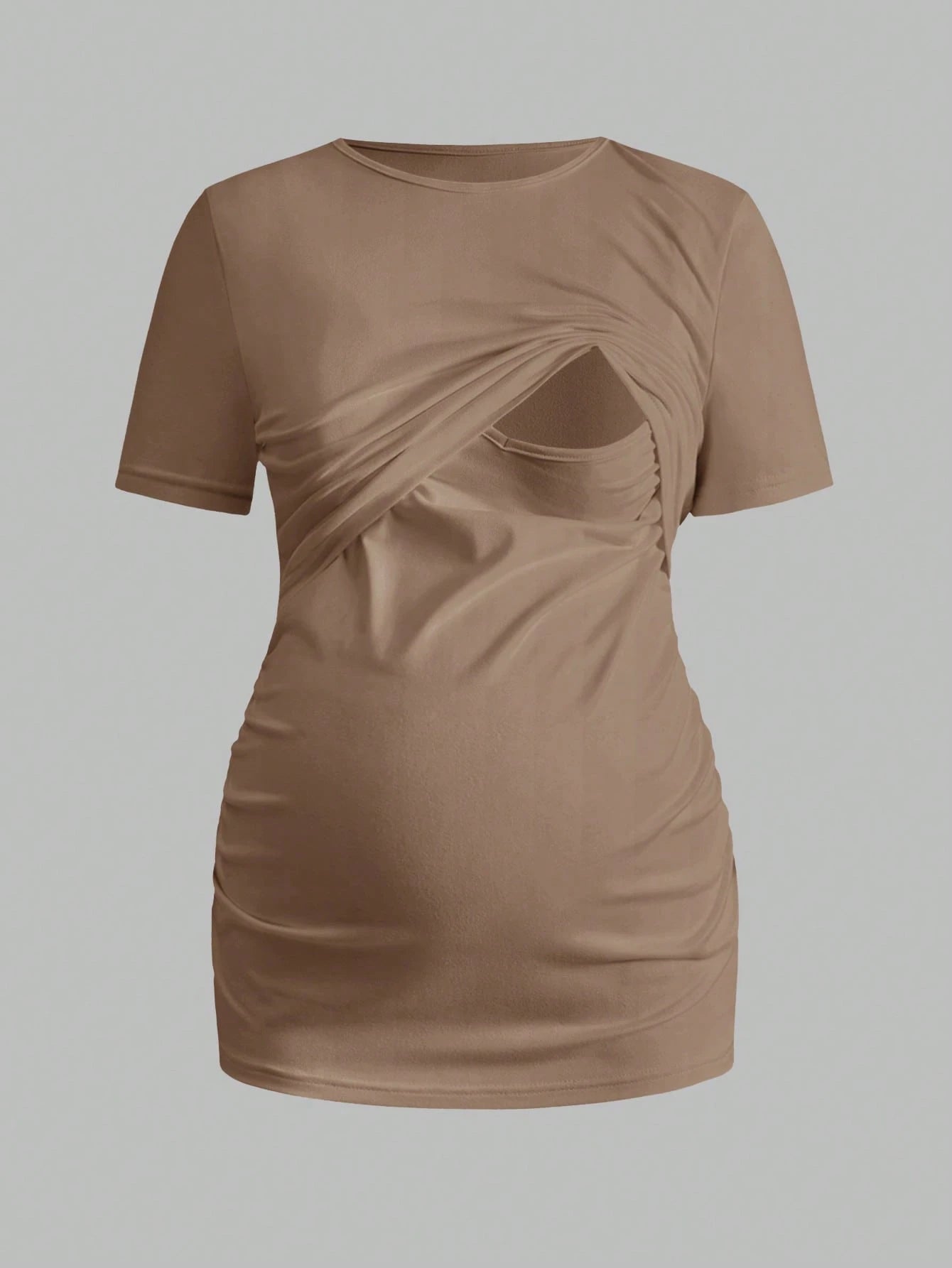 Modmama 3pcs/Set Pregnant Women Solid Color Ruched Nursing Function Casual Daily Short Sleeve Tops