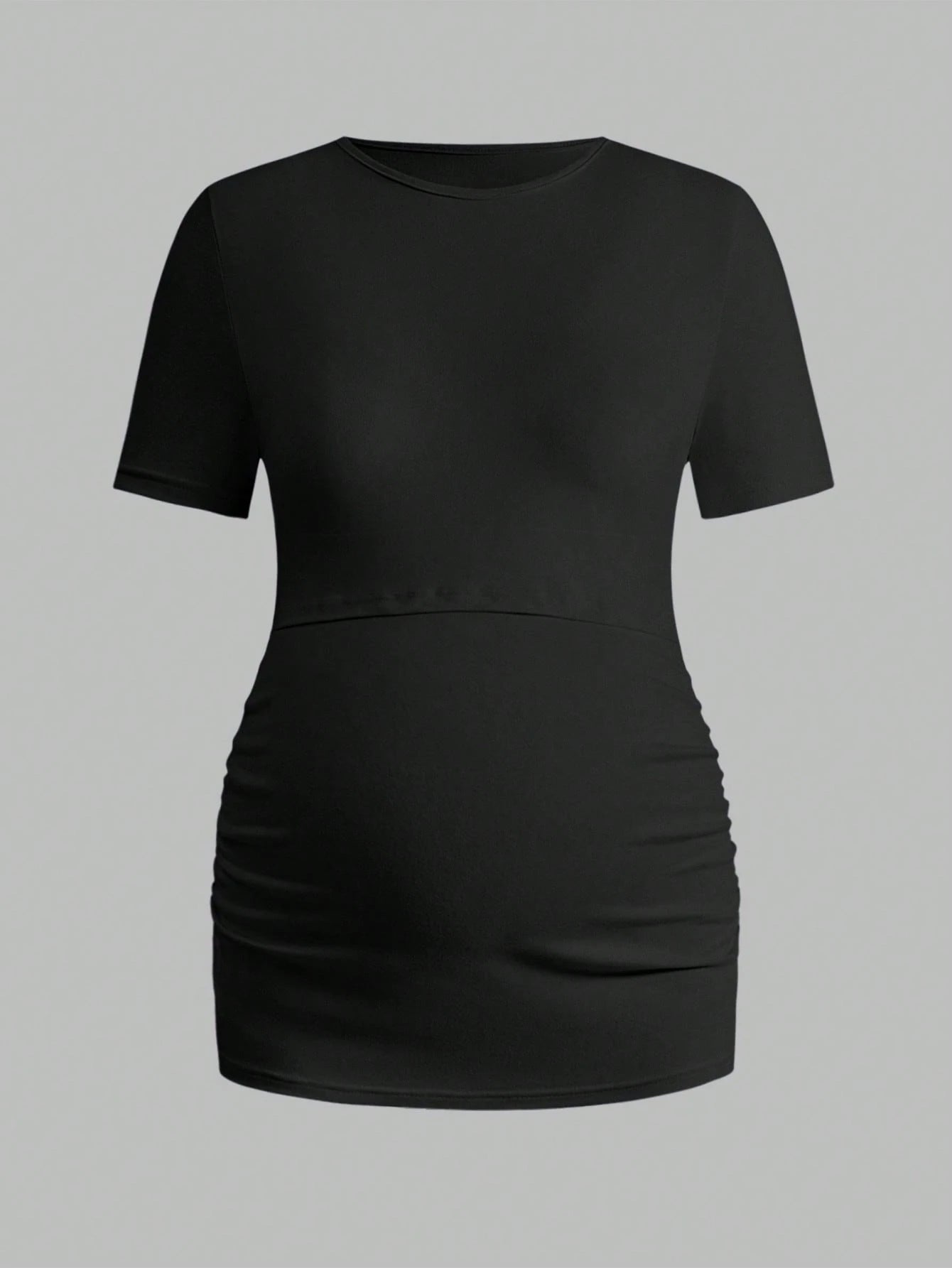 Modmama 3pcs/Set Pregnant Women Solid Color Ruched Nursing Function Casual Daily Short Sleeve Tops
