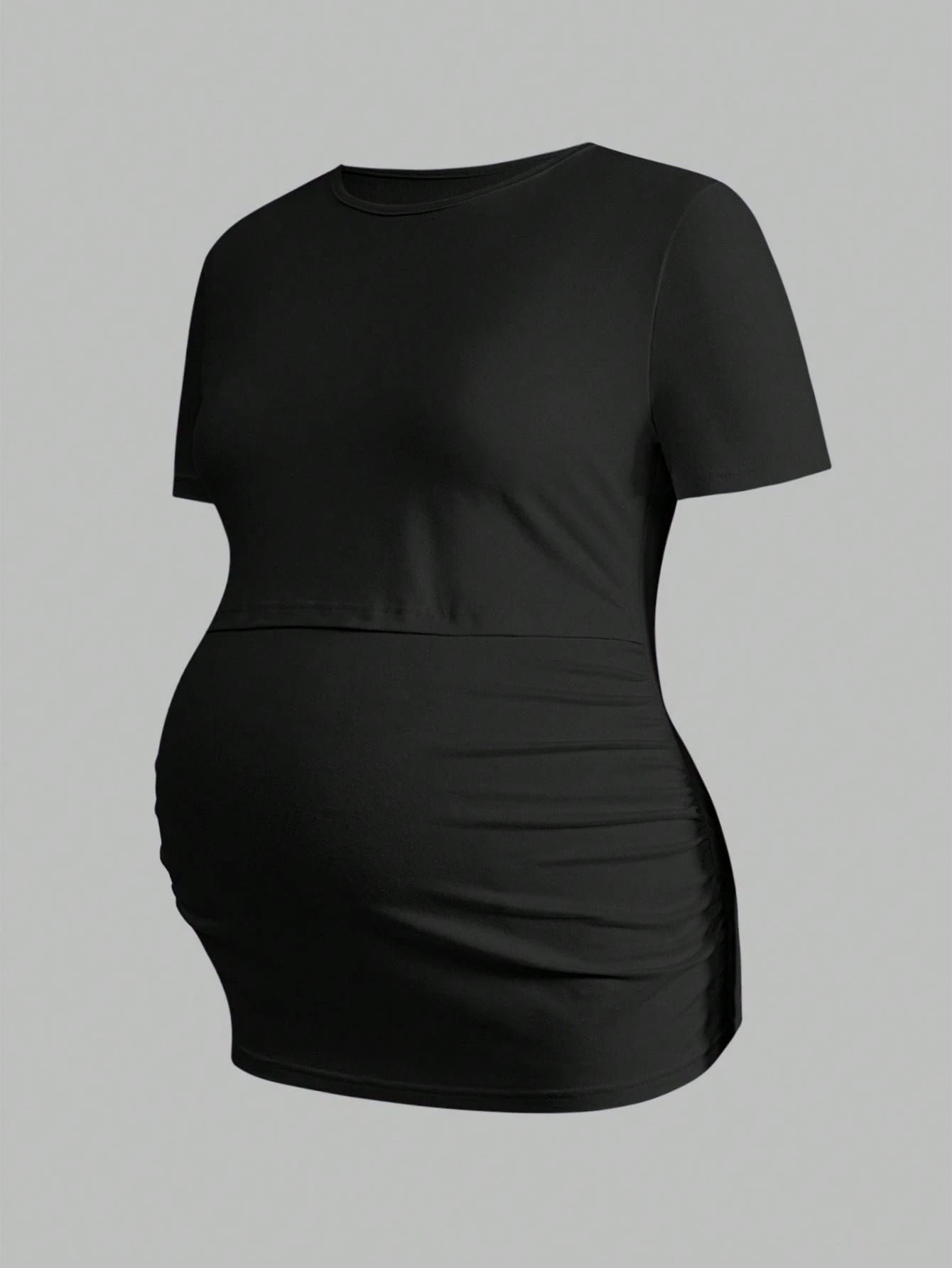 Modmama 3pcs/Set Pregnant Women Solid Color Ruched Nursing Function Casual Daily Short Sleeve Tops