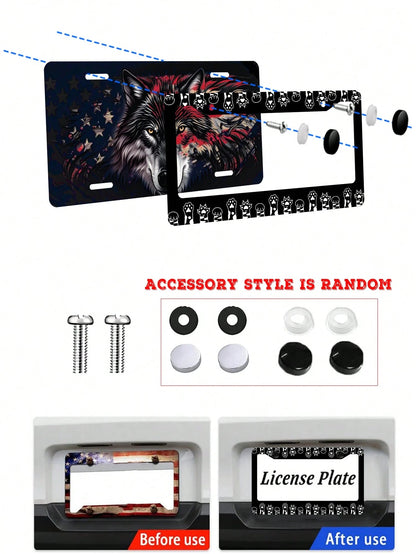 Monochrome Cat Paw Pattern Aluminum License Plate Frame- Stylish Feline-Themed Car Decor, Rust-Resistant Vehicle Plate Holder With Mounting Hardware, Sleek Border For Standard US Plates