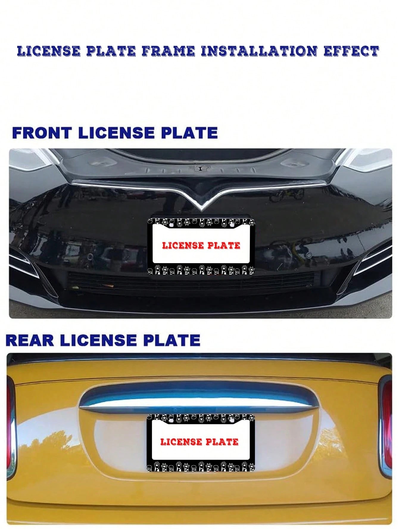 Monochrome Cat Paw Pattern Aluminum License Plate Frame- Stylish Feline-Themed Car Decor, Rust-Resistant Vehicle Plate Holder With Mounting Hardware, Sleek Border For Standard US Plates