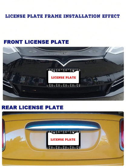 Monochrome Cat Paw Pattern Aluminum License Plate Frame- Stylish Feline-Themed Car Decor, Rust-Resistant Vehicle Plate Holder With Mounting Hardware, Sleek Border For Standard US Plates