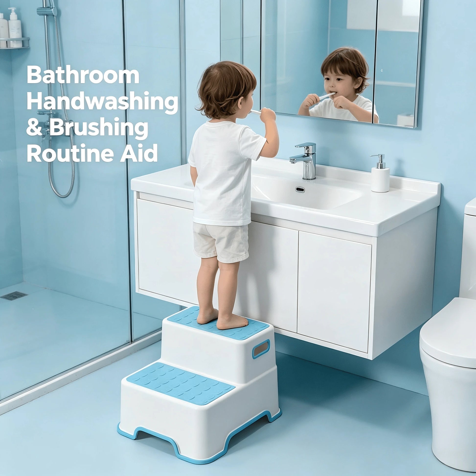 Montessori 2 Step Toddler Step Stool Anti-Slip Sturdy Potty Training Stool For Bathroom Kitchen Sink Toilet Helper For Kids Girls (Blue)