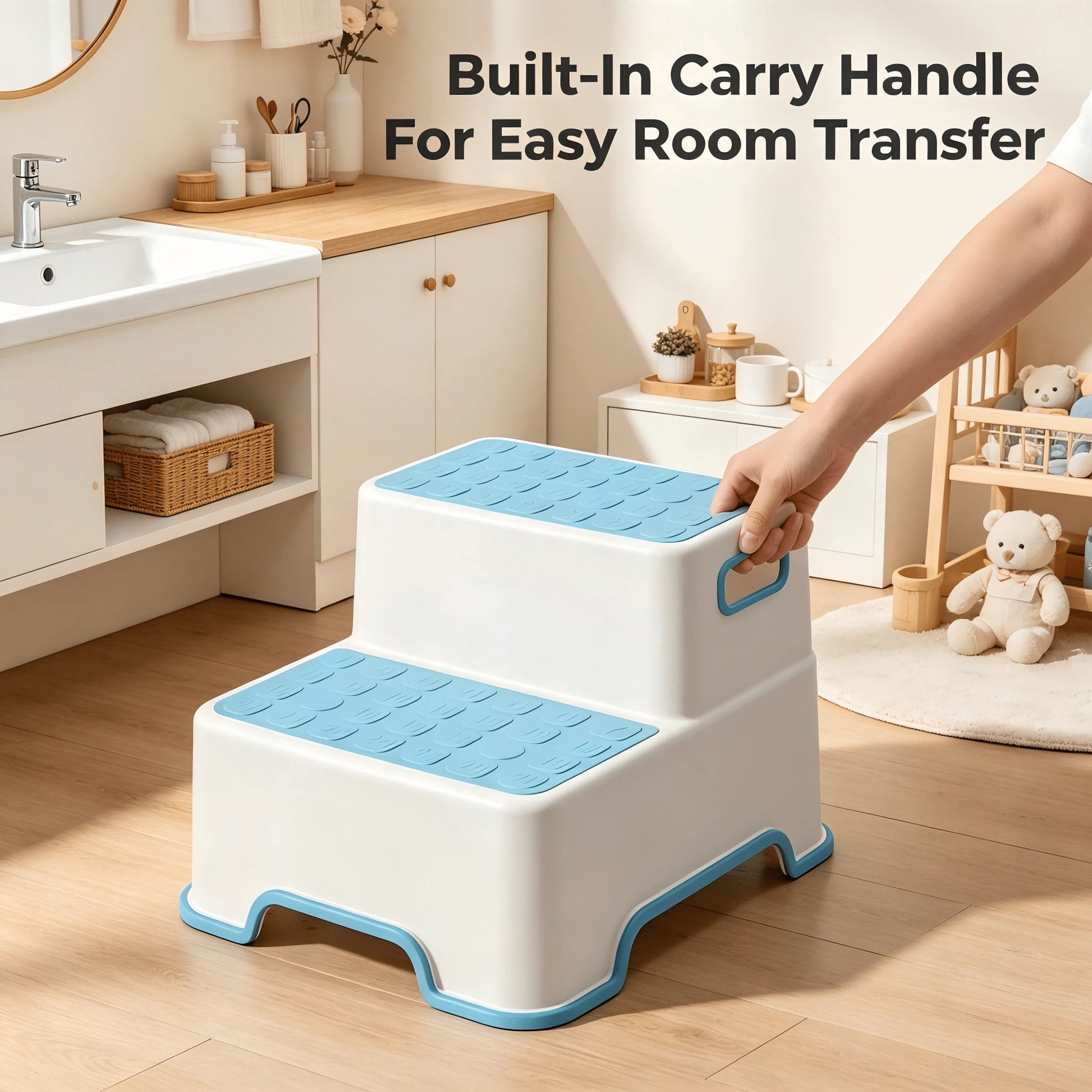 Montessori 2 Step Toddler Step Stool Anti-Slip Sturdy Potty Training Stool For Bathroom Kitchen Sink Toilet Helper For Kids Girls (Blue)