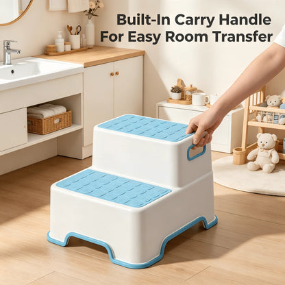 Montessori 2 Step Toddler Step Stool Anti-Slip Sturdy Potty Training Stool For Bathroom Kitchen Sink Toilet Helper For Kids Girls (Blue)