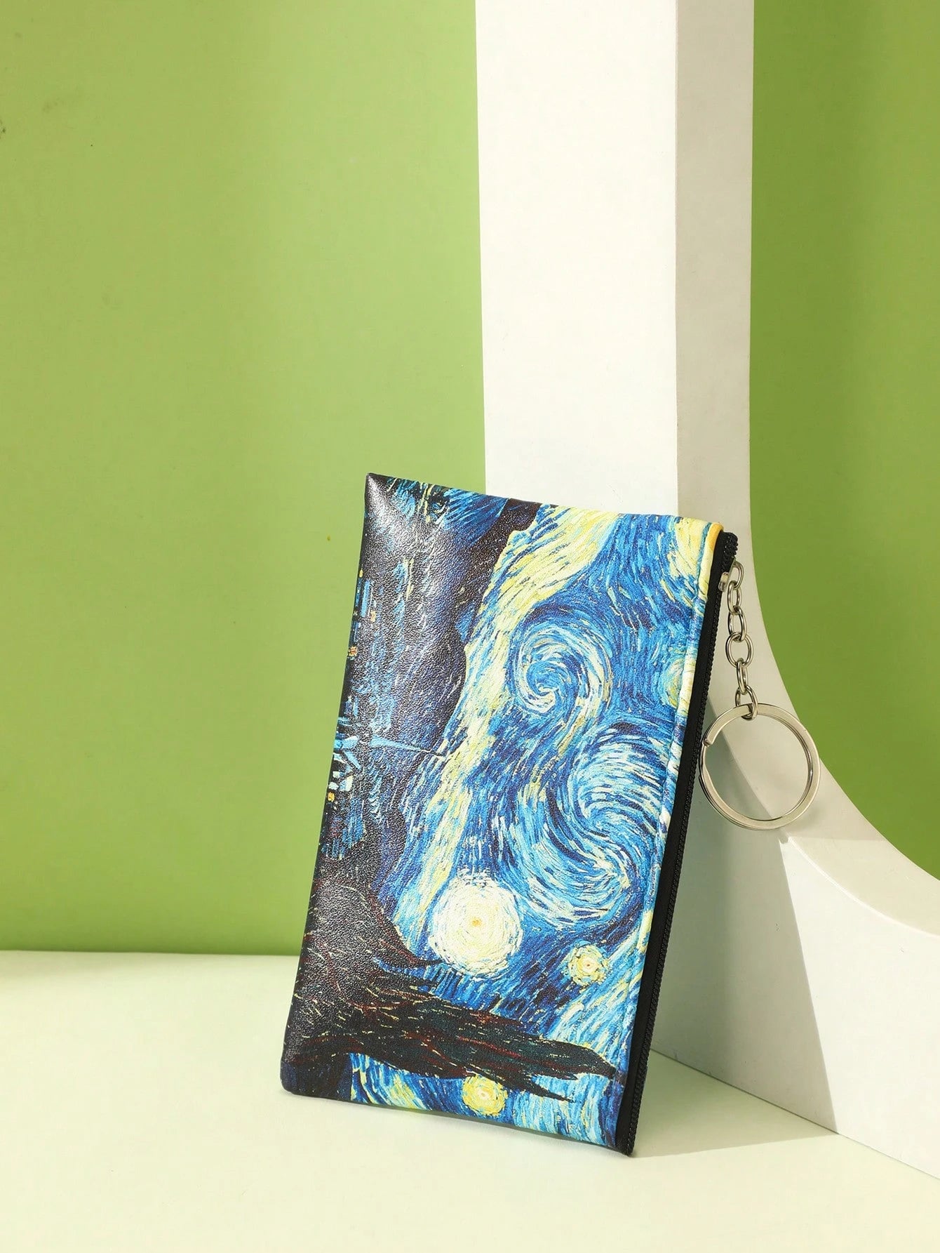 Moonlit Night Graphic Case Starry Sky Fashion Zipper Makeup Bag Versatile Storage Bag Keys & Earphone Slim Lightweight Cash Id Card Credit Card Portable Pocket Small Pocket Wallet Short Wallet Fashion
