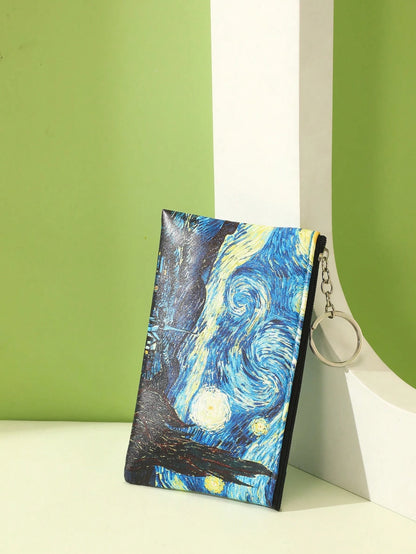 Moonlit Night Graphic Case Starry Sky Fashion Zipper Makeup Bag Versatile Storage Bag Keys & Earphone Slim Lightweight Cash Id Card Credit Card Portable Pocket Small Pocket Wallet Short Wallet Fashion