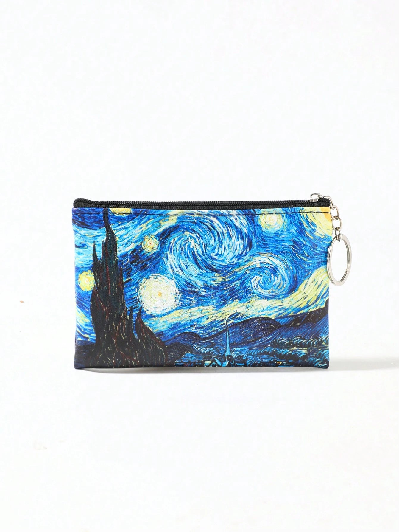 Moonlit Night Graphic Case Starry Sky Fashion Zipper Makeup Bag Versatile Storage Bag Keys & Earphone Slim Lightweight Cash Id Card Credit Card Portable Pocket Small Pocket Wallet Short Wallet Fashion