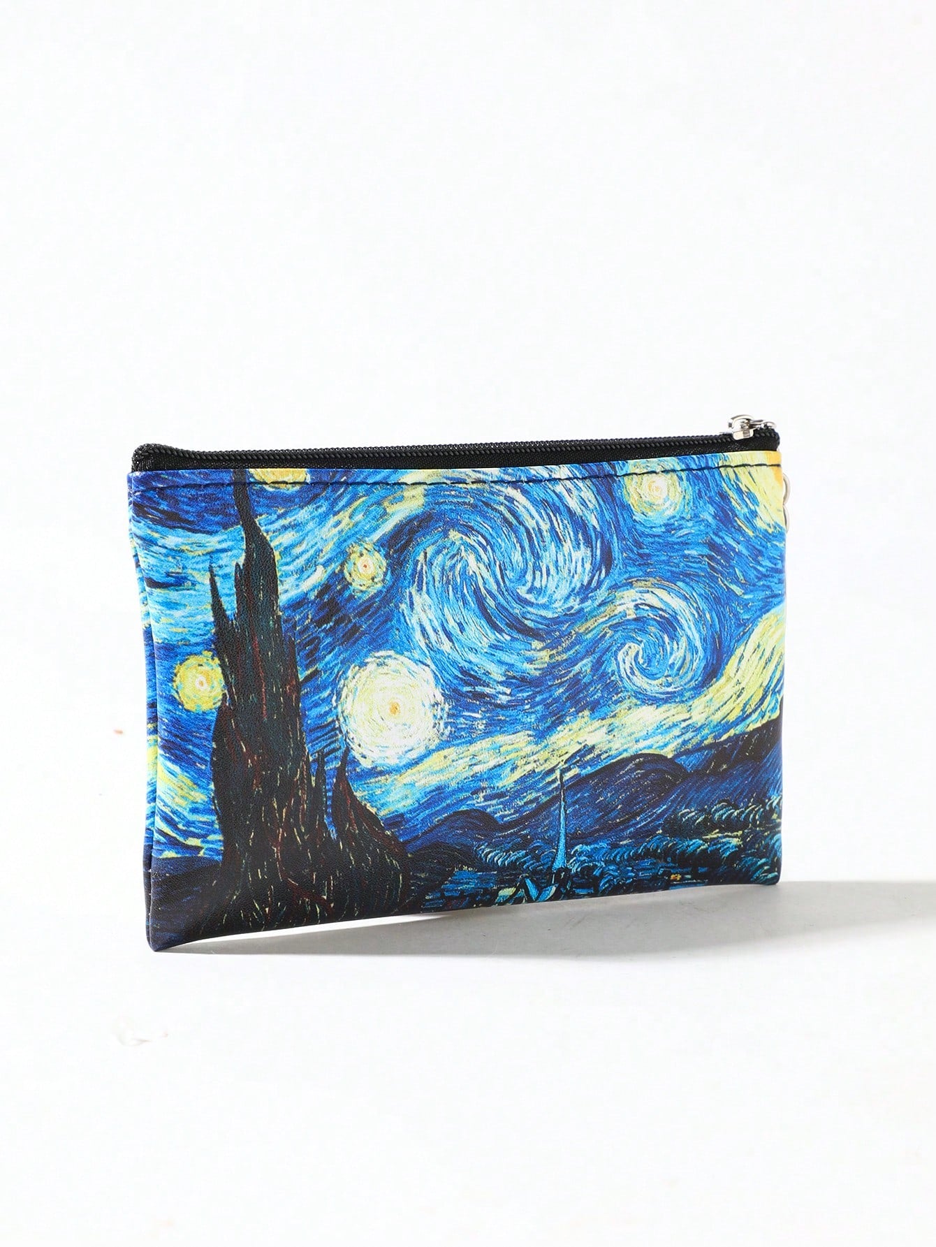 Moonlit Night Graphic Case Starry Sky Fashion Zipper Makeup Bag Versatile Storage Bag Keys & Earphone Slim Lightweight Cash Id Card Credit Card Portable Pocket Small Pocket Wallet Short Wallet Fashion