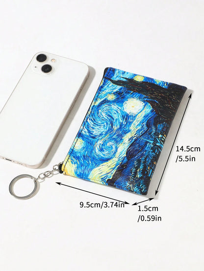 Moonlit Night Graphic Case Starry Sky Fashion Zipper Makeup Bag Versatile Storage Bag Keys & Earphone Slim Lightweight Cash Id Card Credit Card Portable Pocket Small Pocket Wallet Short Wallet Fashion