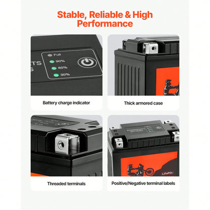 Motorcycle Battery, 12 Volt 7Ah, LiFePO4 Lithium Pre-Charged Powersports Battery, Maintenance Free & High Performance, Compatible With ATV, Motorcycle, Jet Skis, Scooter, UTV, And More