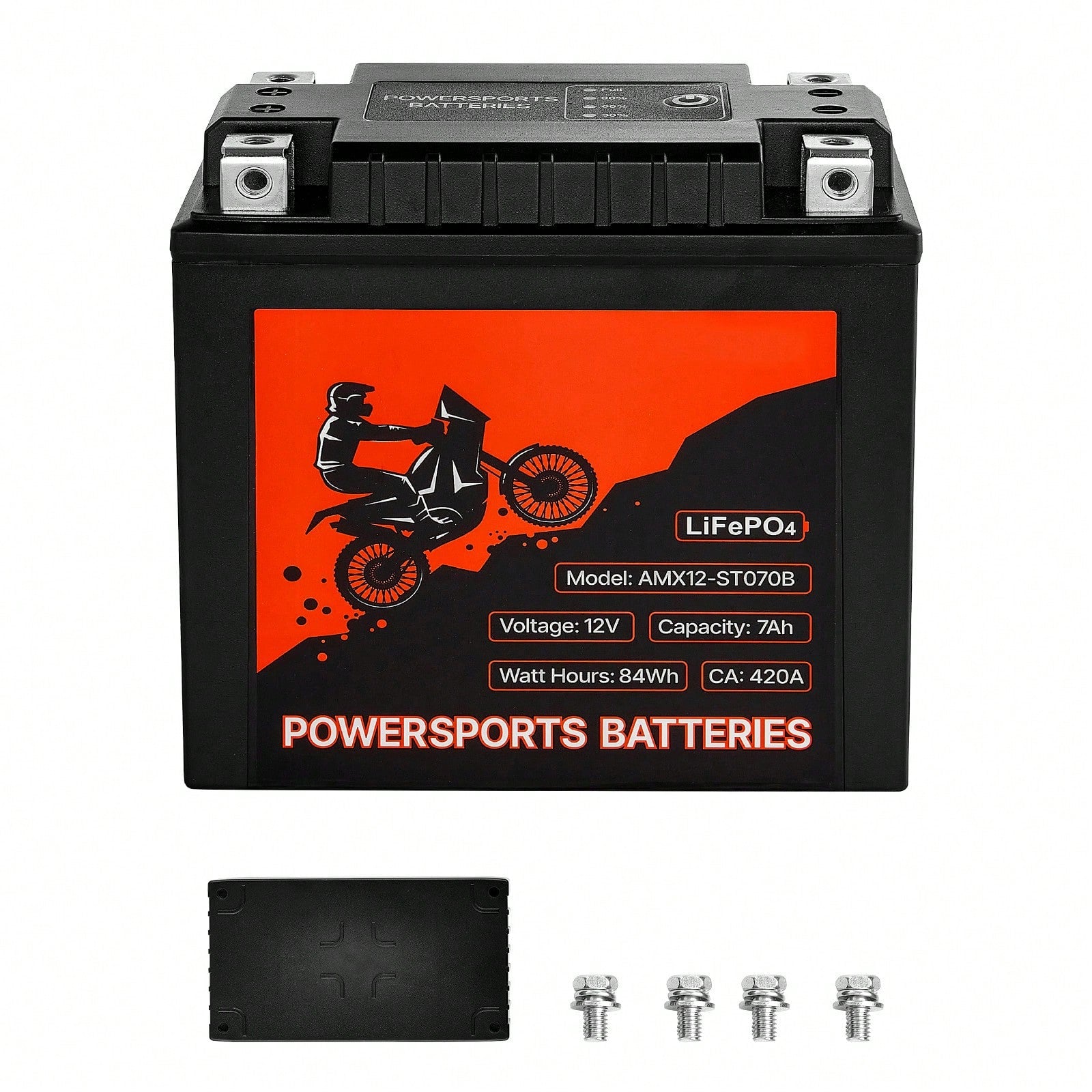 Motorcycle Battery, 12 Volt 7Ah, LiFePO4 Lithium Pre-Charged Powersports Battery, Maintenance Free & High Performance, Compatible With ATV, Motorcycle, Jet Skis, Scooter, UTV, And More