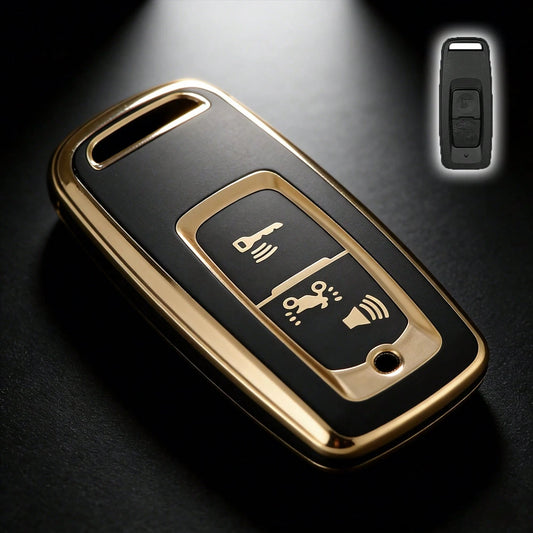 Motorcycle Gold Edged Soft TPU Key Case Cover With 2 Buttons. Motorcycle Intelligent Remote Control Key Protection Cover With Anti Fall And Anti Scratch Fully Wrapped Shell Compatible With Honda 2-But