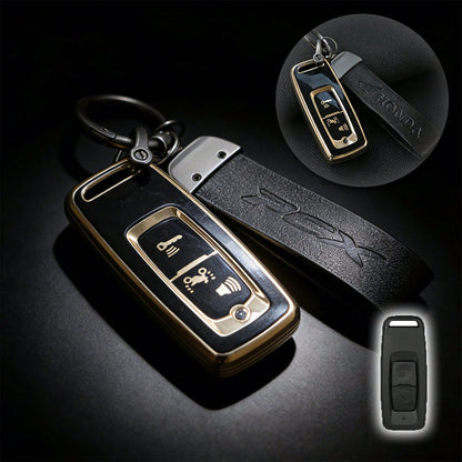 Motorcycle Gold Edged Soft TPU Key Case Cover With 2 Buttons. Motorcycle Intelligent Remote Control Key Protection Cover With Anti Fall And Anti Scratch Fully Wrapped Shell Compatible With Honda 2-But