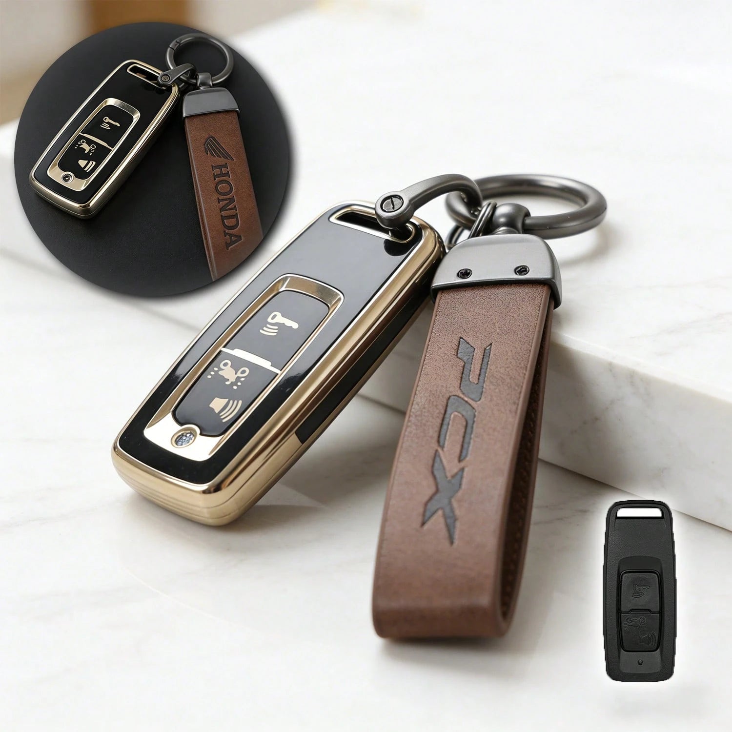 Motorcycle Gold Edged Soft TPU Key Case Cover With 2 Buttons. Motorcycle Intelligent Remote Control Key Protection Cover With Anti Fall And Anti Scratch Fully Wrapped Shell Compatible With Honda 2-But