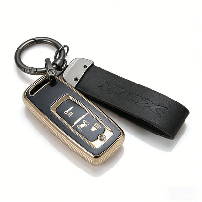 Motorcycle Gold Edged Soft TPU Key Case Cover With 2 Buttons. Motorcycle Intelligent Remote Control Key Protection Cover With Anti Fall And Anti Scratch Fully Wrapped Shell Compatible With Honda 2-But