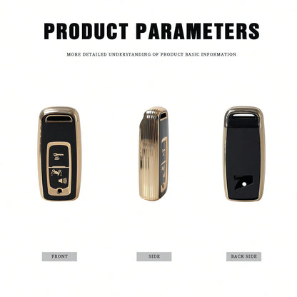 Motorcycle Gold Edged Soft TPU Key Case Cover With 2 Buttons. Motorcycle Intelligent Remote Control Key Protection Cover With Anti Fall And Anti Scratch Fully Wrapped Shell Compatible With Honda 2-But
