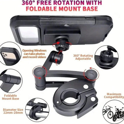 Motorcycle Phone Mount, 360° Rotating Touch-Sensitive Bicycle Phone Holder, Anti-Theft Waterproof Bicycle Smartphone Grip Clamp, Compatible With Motorcycles, Scooters And Other Models