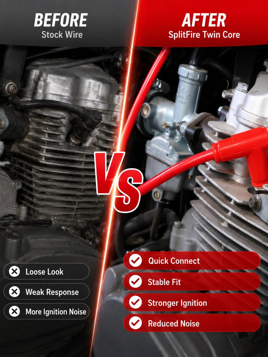 Motorcycle Spark Plug Wire 8.8mm Silicone Ignition Coil Cable With 90 Degree Spark Plug Cap, Quick Connect High Performance Racing Ignition Wire, Universal Replacement For Gy6 50cc 125cc 150cc Scooter
