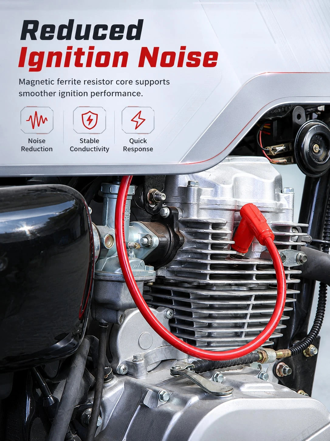 Motorcycle Spark Plug Wire 8.8mm Silicone Ignition Coil Cable With 90 Degree Spark Plug Cap, Quick Connect High Performance Racing Ignition Wire, Universal Replacement For Gy6 50cc 125cc 150cc Scooter